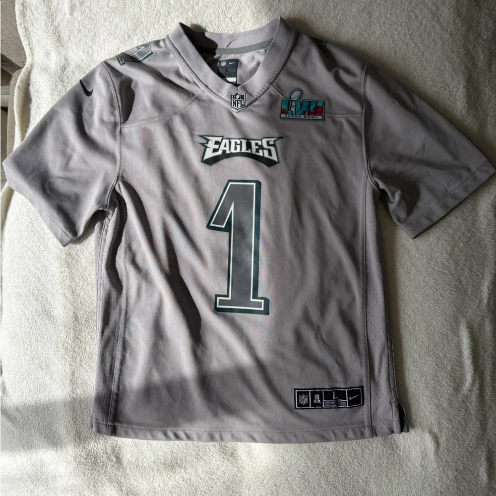 NFL Jalen Hurts Philadelphia Eagles Super Bowl LVII Nike Atmosphere Grey Jersey - Picture 2 of 6